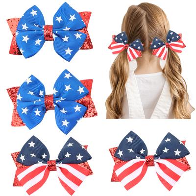 Pince à Cheveux Fête de l'Indépendance Nœud de Cheveux pour Filles Épingles à Cheveux Drapeau Américain Nœuds Pince à Cheveux Enfants Barrettes Accessoires pour Cheveux