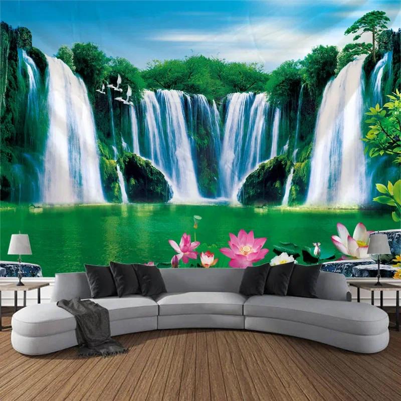 Beautiful Natural Landscape Large Tapestry Forest Waterfall Bohemian Wall Art Decoration Blanket Home Background Cloth Bedspread
