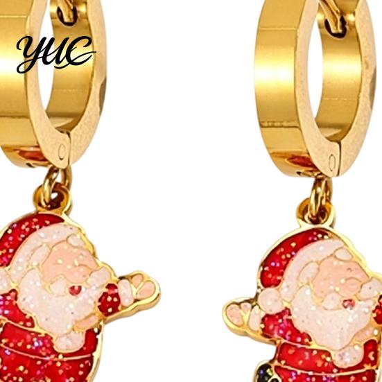 Oil Dropping Earrings 1 Pair Women Christmas Dripping Earrings, Santa Claus Xmas Daily Wear Tree Sleigh Dangle Earring, Lightweight Hypoallergenic