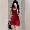 Pure Desire Style Red Suspender Dress Women's Spring and Summer New Summer Beautiful High-end Waist and Thin Short Skirt