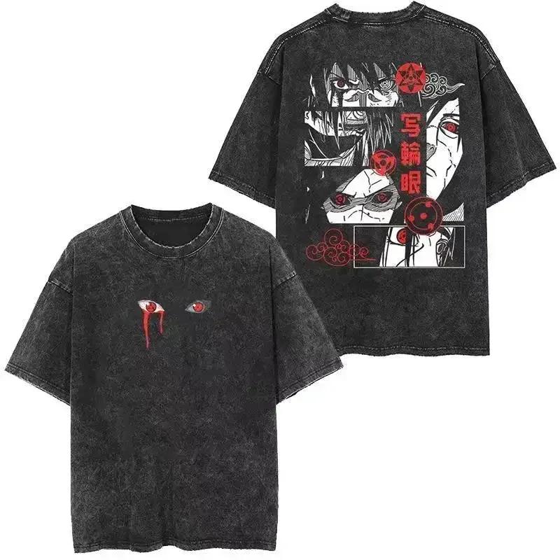 Baumwolle Herren Vintage Japan Anime Print Oversize T-Shirt Streetwear Harajuku Sommer Schwarz Kurzarmhemd Locker Baumwolle Oberteile T-Shirts