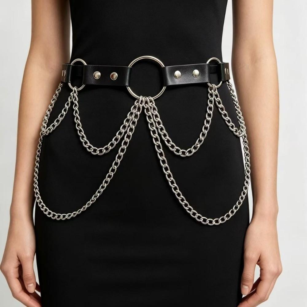 PU Leather Women Waist Chain Adjustable Metal Waist Belts Simple Waist Corset Chain Belts Women