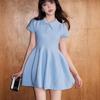 Nuova maglietta estiva con colletto elastico, gonna a bambola/senso del design, vita sottile, soffice, vestito corto a una linea, vestito, abbigliamento donna