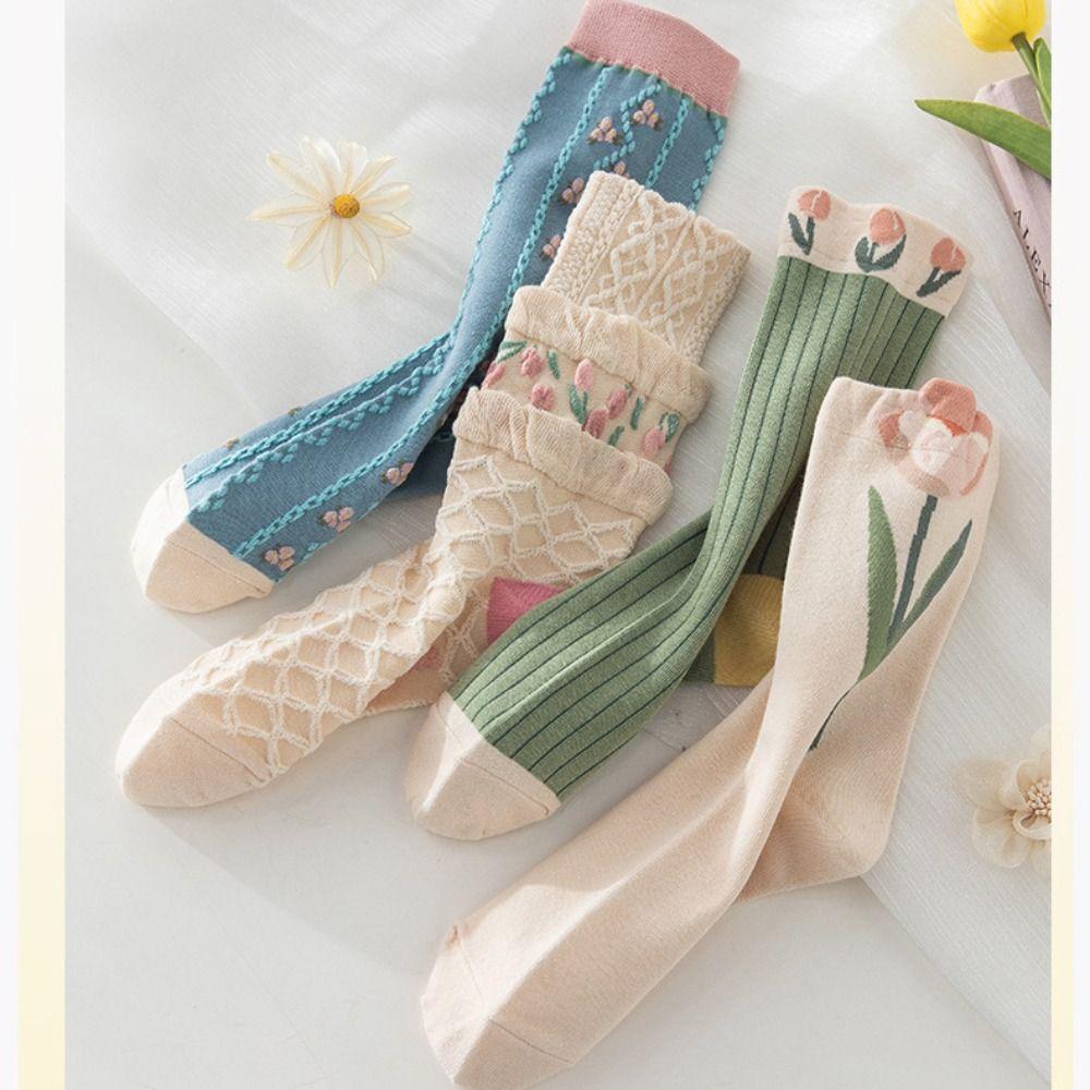 Tulip Lace Socks Warm Cotton Socks Summer Women's Flower Socks  Ladies