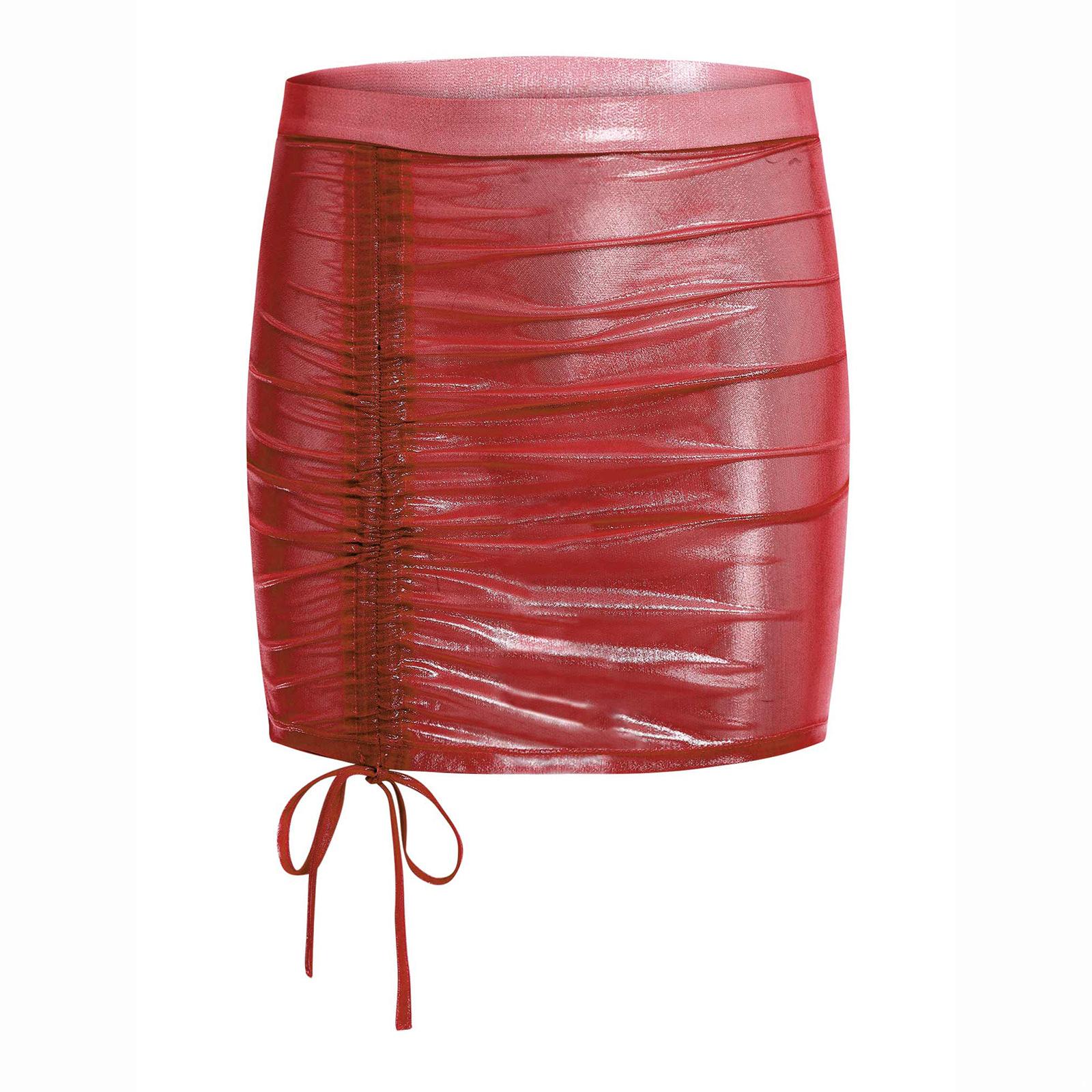 

Жіноча Прозора Блискуча Міні-спідниця Металічна Блискуча Регульована Коротка Клубна Спідниця на Кулісці для Клубного Вбрання S бордовий