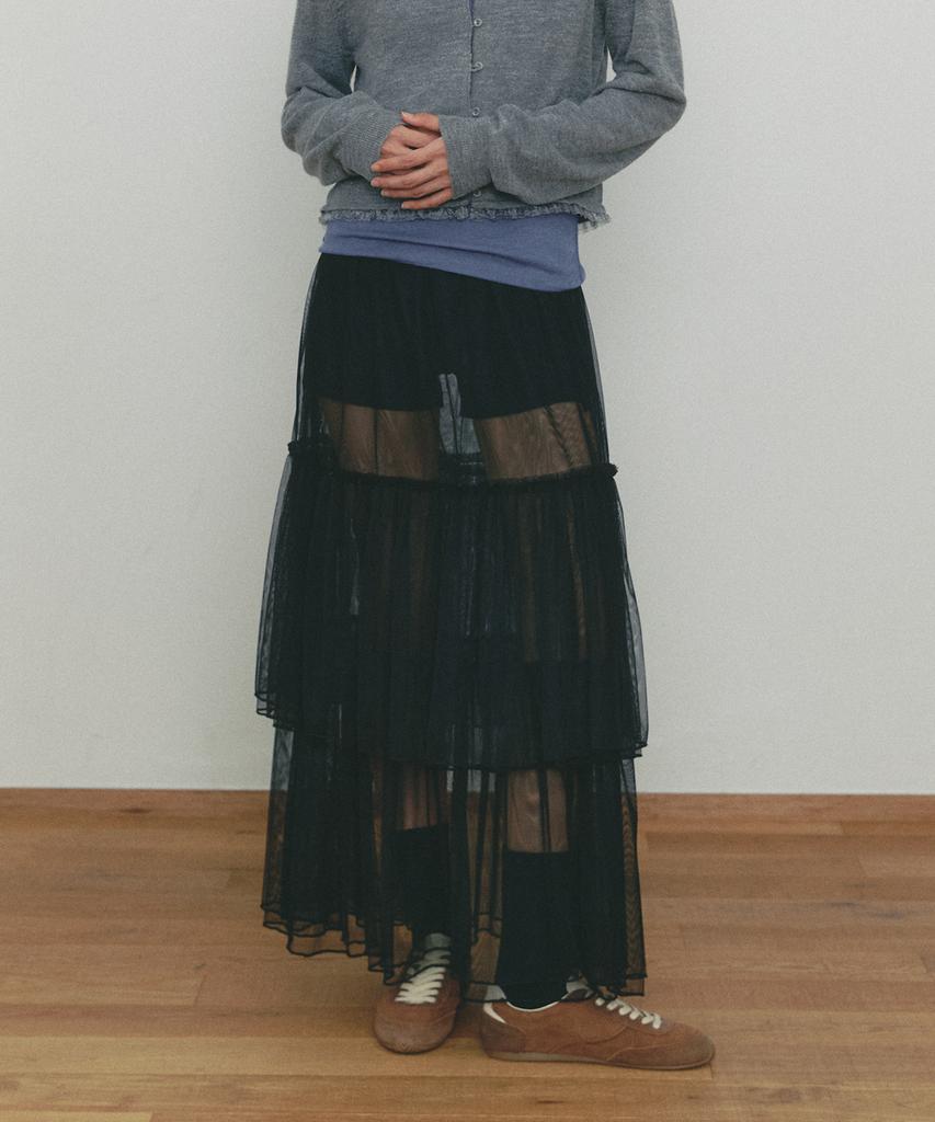 Ceme See-Through Layered Skirt(Bk)