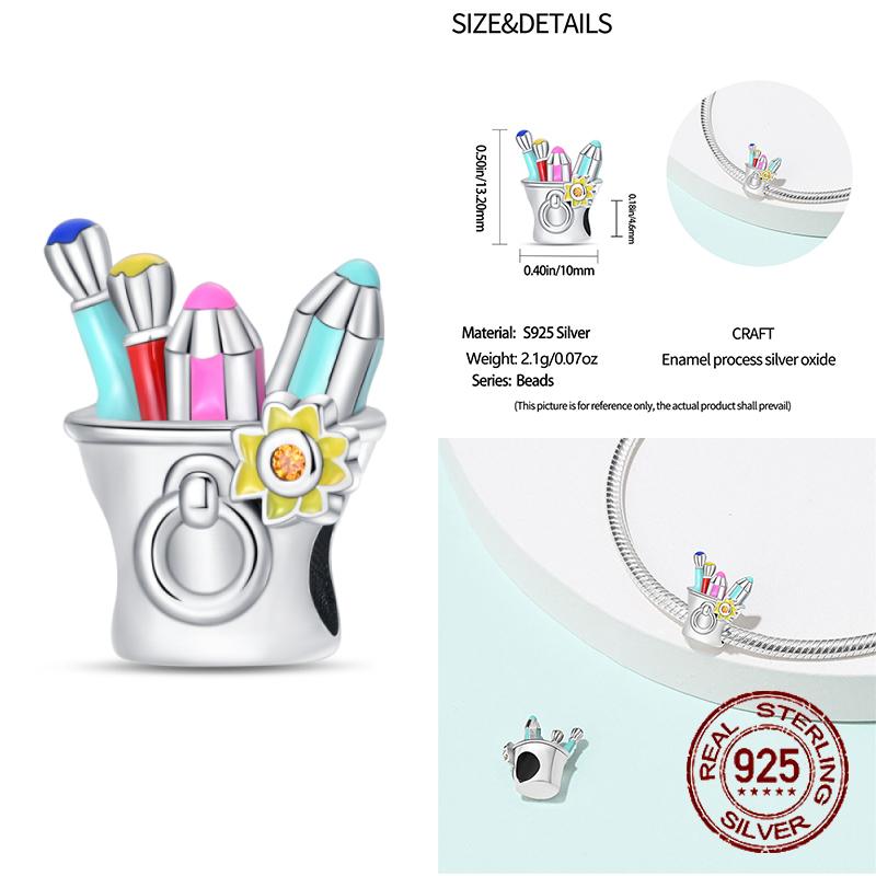 Copper School Backpack Book Pencil Trophy Charm Beads Fit The Original Charm Bracelet Women Diy Jewelry