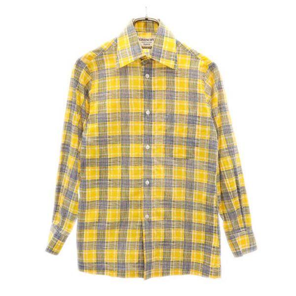 Givenchy 80s Vintage Check Pattern Long Sleeve Shirt 37 Yellow Men's Used