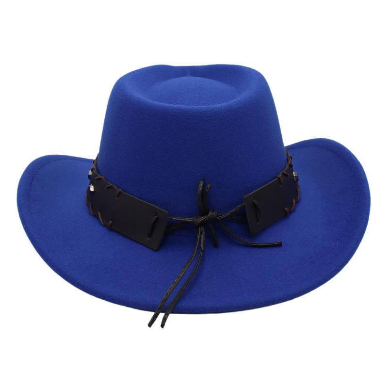 Gekreuztes Stierkopf-Abzeichen Zylinderhut Westlicher Cowboyhut Britischer Jazzhut Nationaler Stil Filzhut Ritterhut Elegant