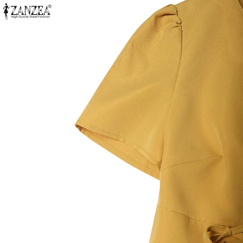 ZANZEA Kvinners avslappet sommerkjole med rund hals og korte ermer