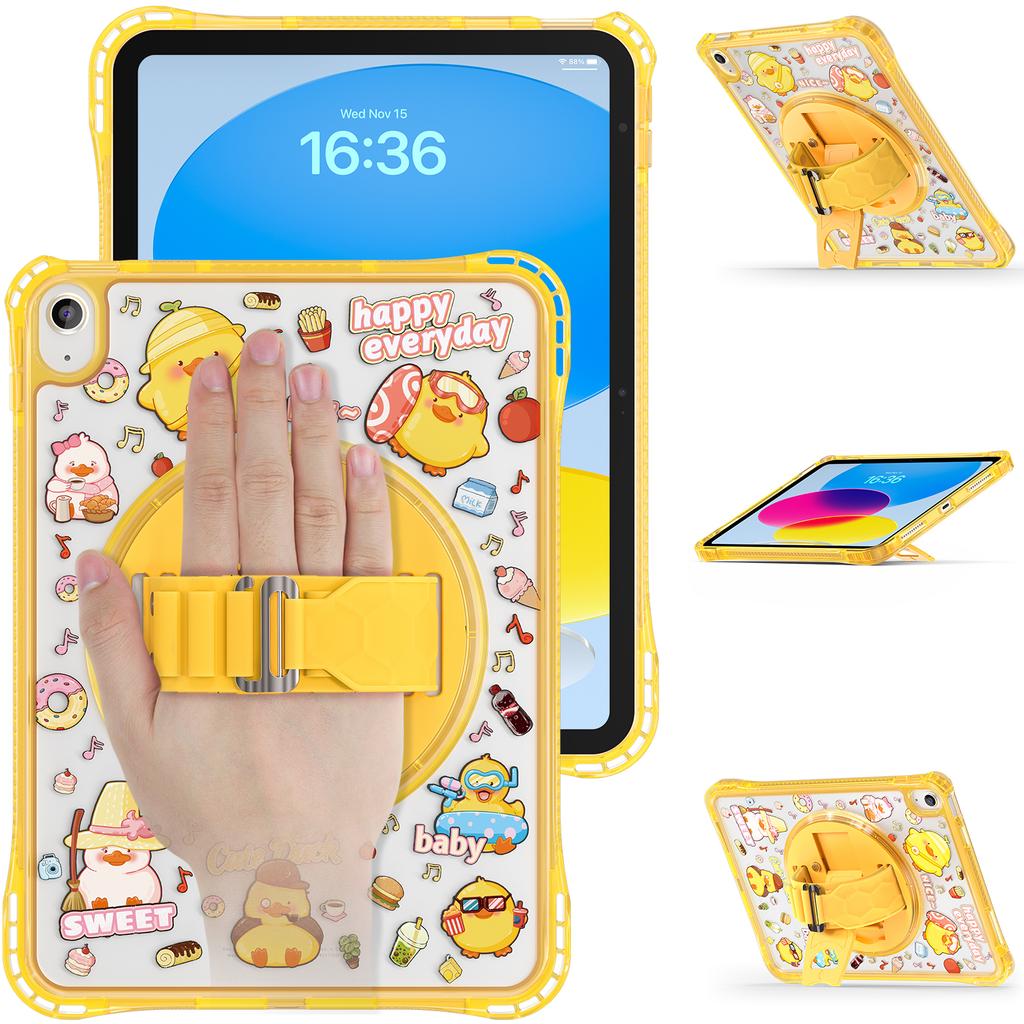 For iPad (2025)/10.9 (2022) Case Kickstand Hand Strap Imprint PC+TPU+Acrylic Tablet Cover