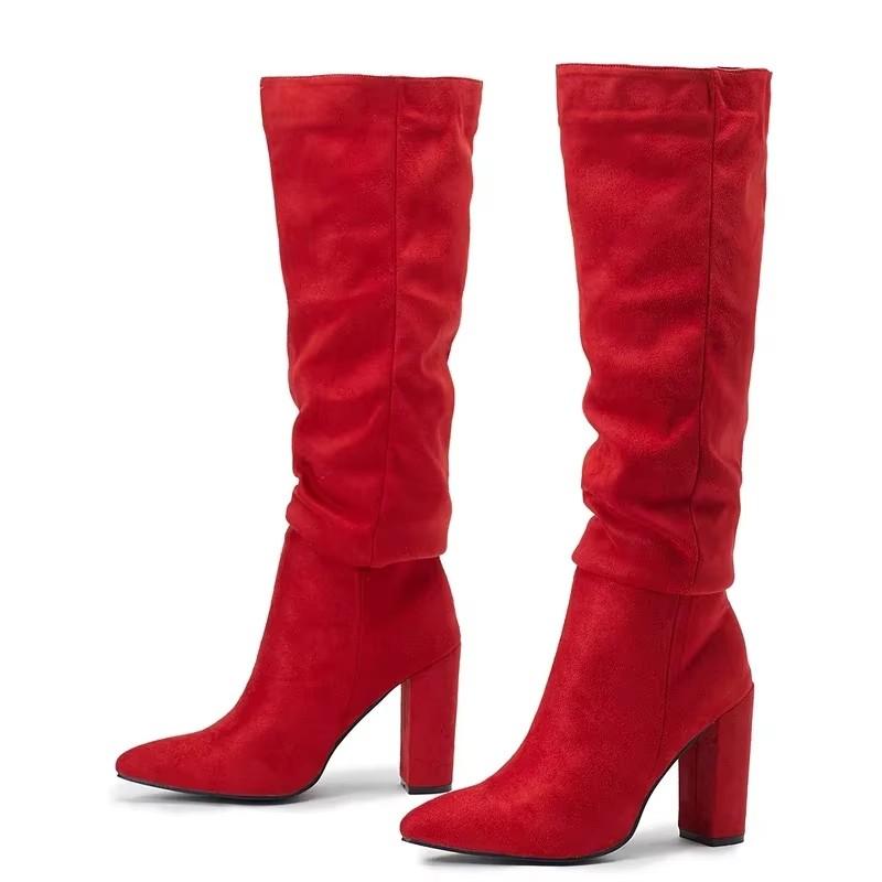 Fashion Eilyken Fashion Women High Heel Boots Designer Chunky Heel Shoes Long Boots the Knee Pleated Botas Mujer