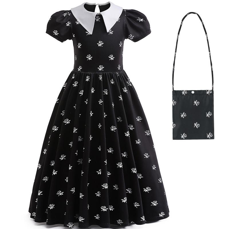 Popular Girls Cosplay Adams Family Wednesday Heroine Floral Skirt Lapel Performance Skirt