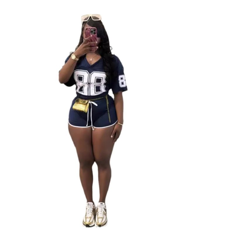 2024 Summer European and American New Loose Simple and Versatile Sports Letters Print Short sleeve Shorts Set Women clothes