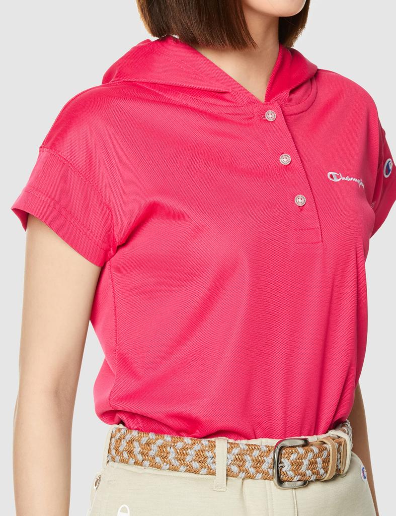 Short Odor Quick UV Script Hooded M [Champion] Parka, Sleeve, Antibacterial, Resistant, Drying, Protection, Logo, Shirt, Women's Golf, CW-XG305, Pink,