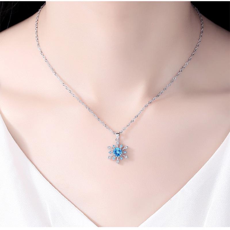 Collier Pendentif Flocon de Neige en Argent Sterling 925 Topaze Naturelle avec Chaîne en Cristal
