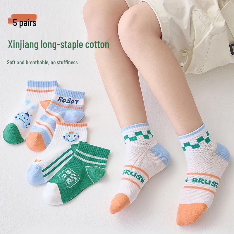 Antibacterial Kids Cotton Socks - Spring/Summer Breathable Mesh for Boys & Girls Ages 9-12, shoe size 32-36