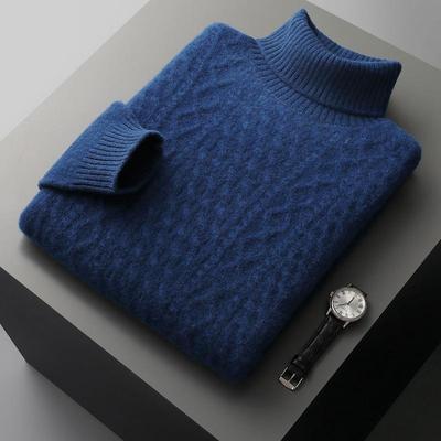 Pánský svetr z čisté vlny s vysokým rolákem - Podzim/Zima Business Casual Pletená základní vrstva