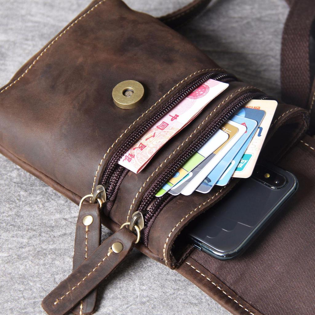 Retro Mini Leather Crossbody Bag - Men's Chest & Waist Phone Bag, Top Layer Cowhide