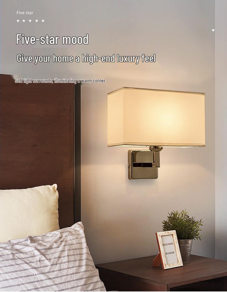 LED Bedside Wall Lamp with Switch - Simple, Creative Fabric Design for Hotel Guest Rooms and Bedrooms