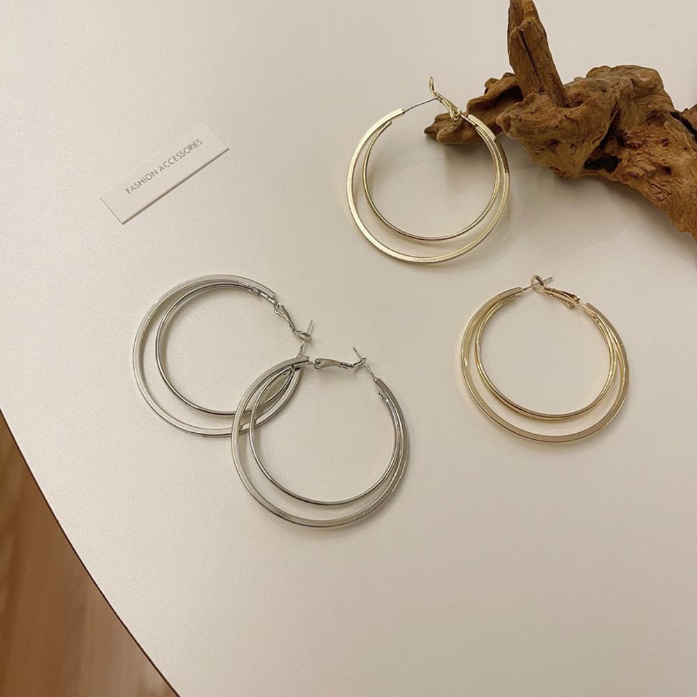 

Double Layer Hollow Women Hoop Earrings Ear Jewelry Korean Dangle Earrings Round Stud Earrings