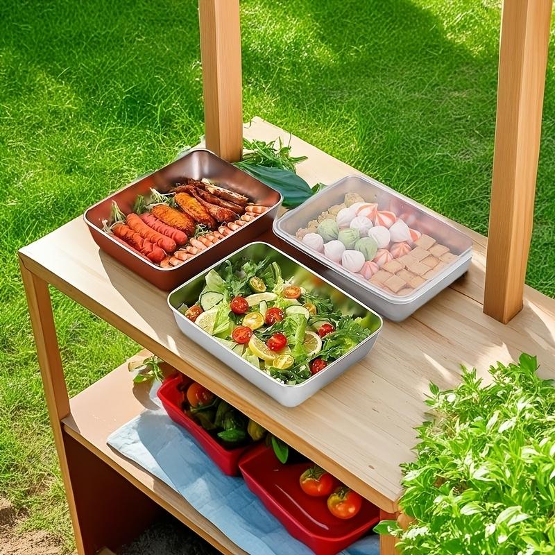 Set mit 5 Edelstahl-Lebensmittelbehältern mit transparenten Deckeln - Große quadratische Behälter, geeignet für Fleisch, Obst und Gemüse