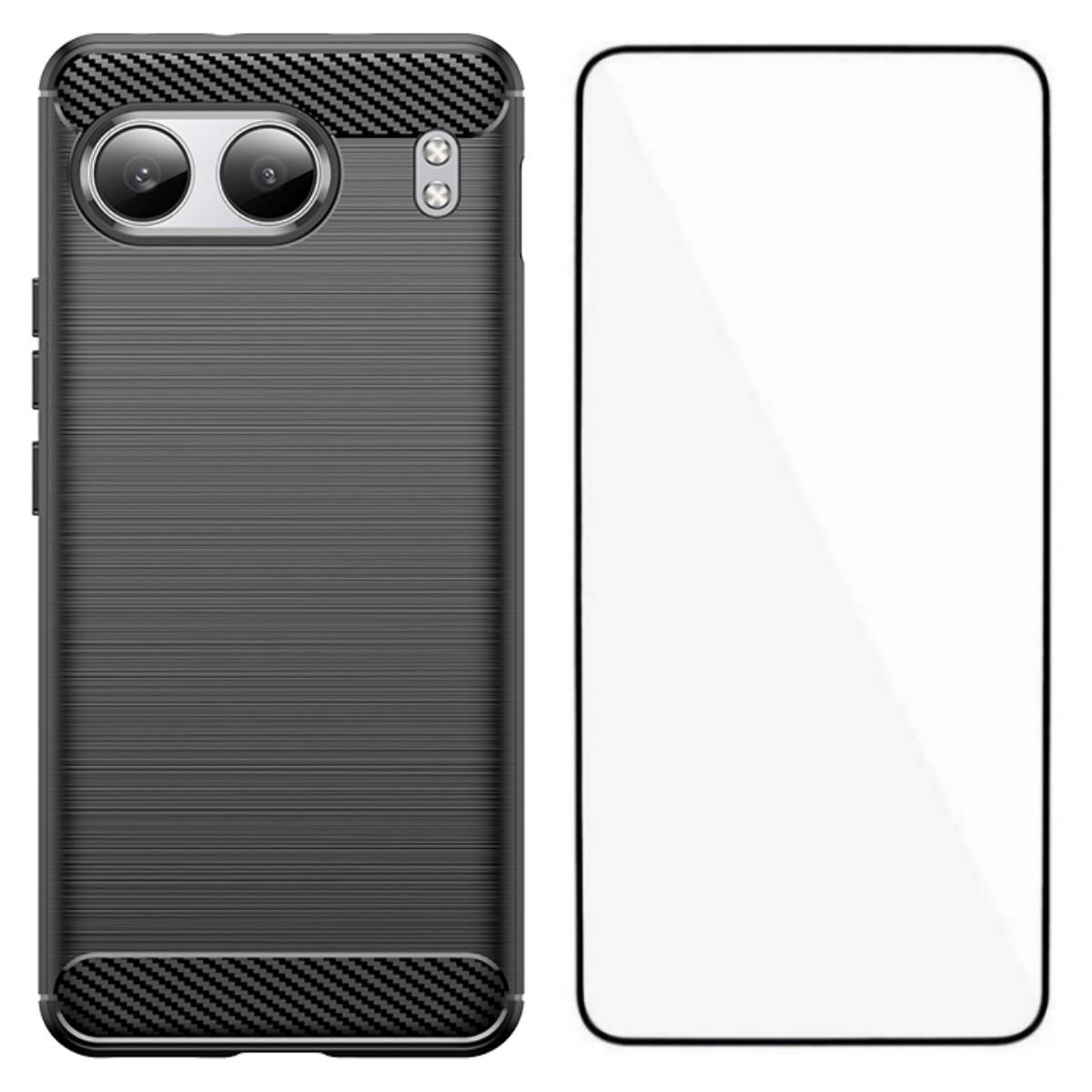 

For OnePlus Nord 4 Case with Tempered Glass WANLONFENG LS Series Brushed Texture TPU Phone Cover Black