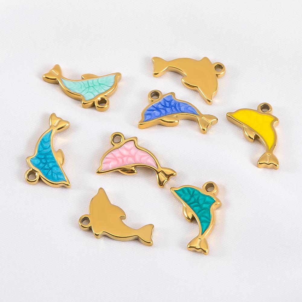 2pcs 6pcs 10pcs Stainless Steel Pendant Enamel Dolphin Charms for DIY Bracelet Jewelry Making Necklce Keychain Pendants Earrings