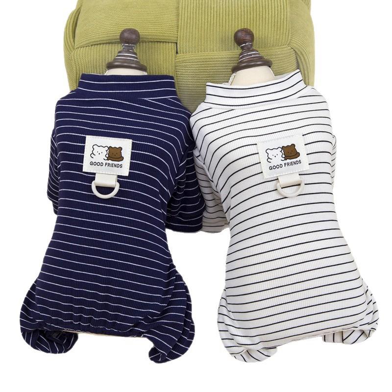 Stretch striped pet than bear teddy dog clothes spring and summer thin four-legged loungewear