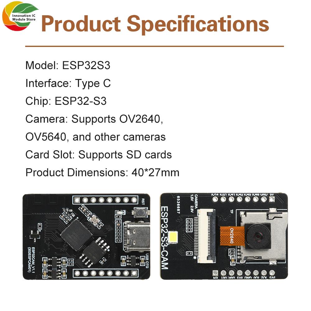 ESP32-S3-CAM AI Vision Module WiFi BT Development Board with Type C for Face Detection and Color Recognition