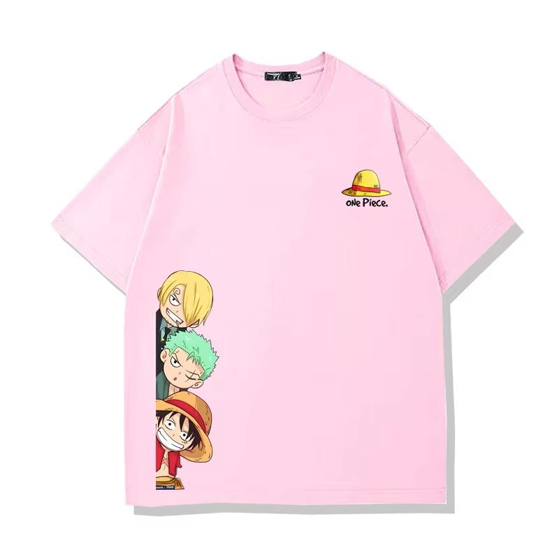 

One Piece Luffy Print Unisexs and Womens cotton Tshirts 2026 summer Cartoon pattern Loose casual shortsleeved top S