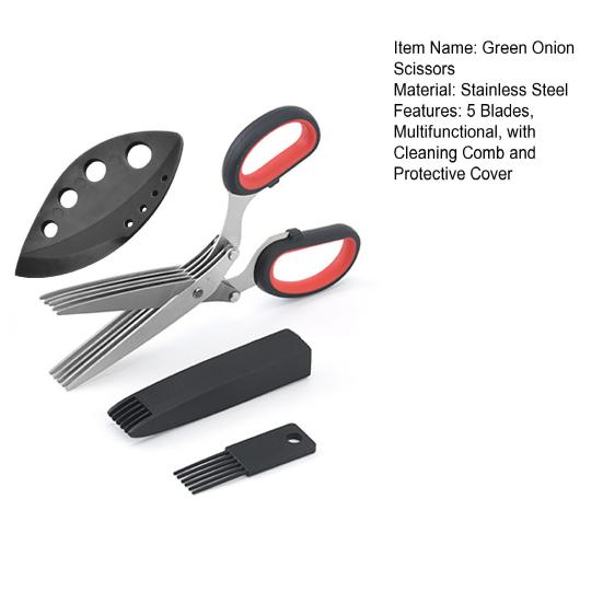 5 Stainless Steel Blades Herb Scissors Green Onion Scissors with Cleaning