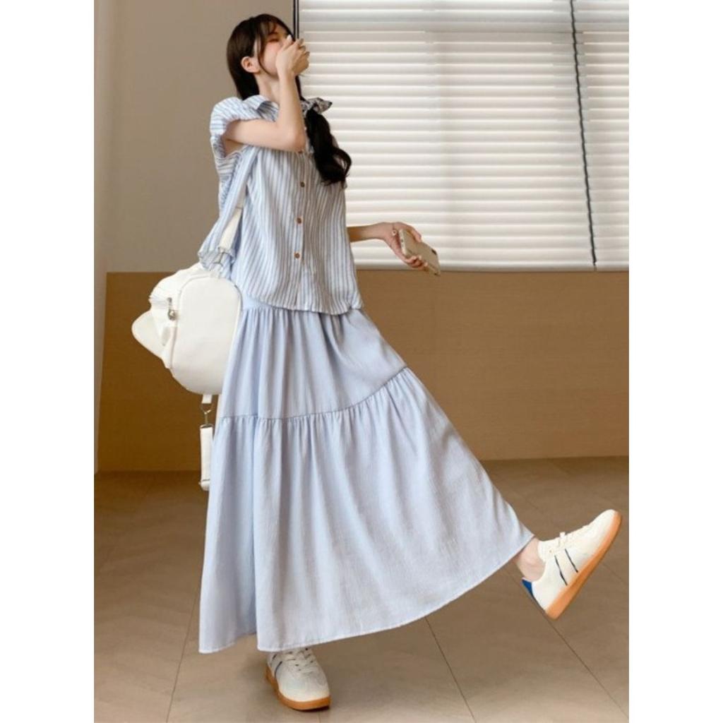 Women's High Waist Tiered A-Line Skirt Elegant Draped Long Skirt For Summer Vacation