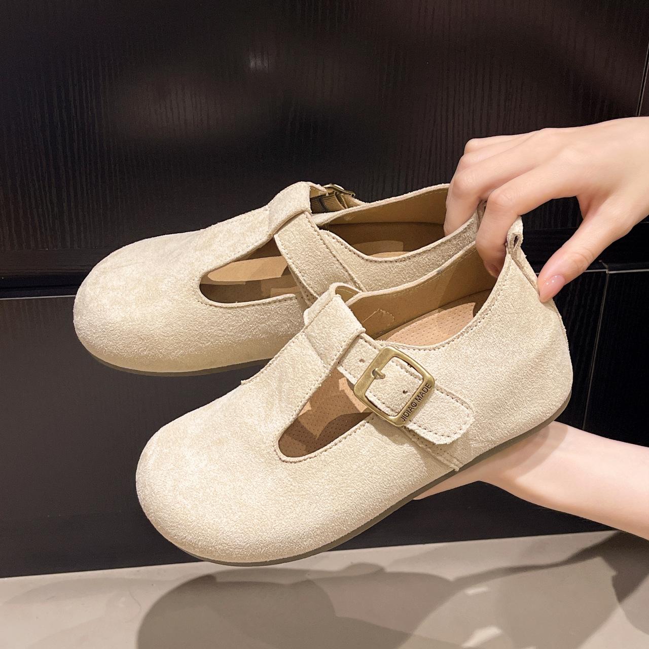 

Женская обувь на плоской подошве с круглым носком и мелким вырезом, повседневная обувь, летняя обувь на низком каблуке, с ремешком-пряжкой на одно слово, с мягкой подошвой, туфли Мэри Джейн для женщин 40 бежевый