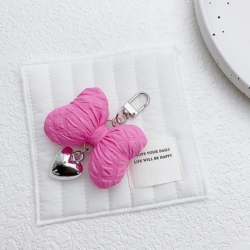 Macaron Color Bow Keyring Pendant 3D Bowknot Heart Keychain Sweet Cool Girls Phone Chain Fashion Bag Decoration Accessories розовый