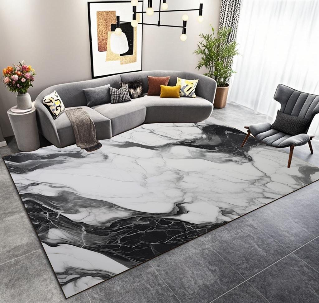 Luxury Gray Marble Living Room Carpet Nordic Home Decoration Sofa Fluffy Plush Rug Large Area Bedroom Bedside Antiskid Mat Floor