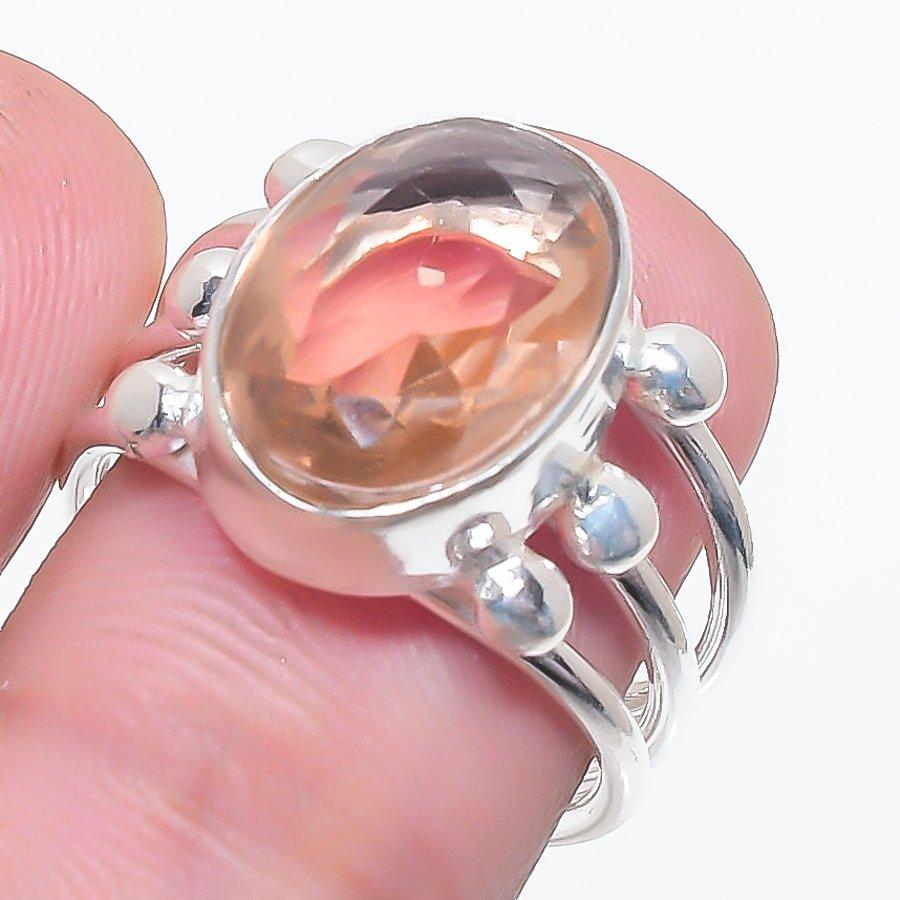 

Natural Morganite Gemstone Handmade 925 Sterling Silver Jewelry Ring Size 7 AR-16070