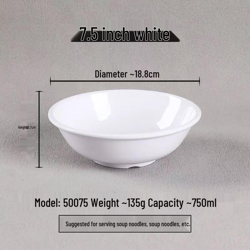 Melamine Breakfast Bowl - Imitation Porcelain, Inverted Rim for Porridge, Soy Milk, Hulatang, Rice Noodles, and Wontons Special.