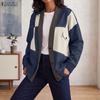 ZANZEA Women Casual V-Neck Loose Long Sleeve Patchwork Cardigan Blouse