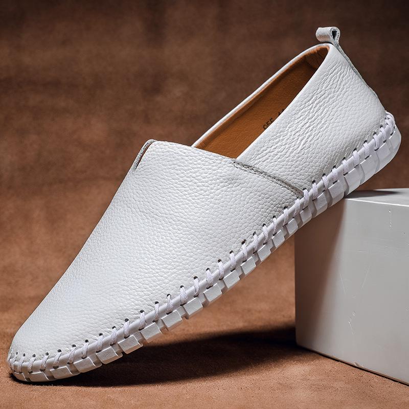 Men's Trendy European & American Slip-On Leather Casual Driving Shoes - Breathable Low-Top, Large Sizes Available