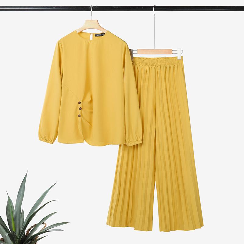 ZANZEA Women Long Sleeve Blouse and Pants Casual Two Piece Suit Sets