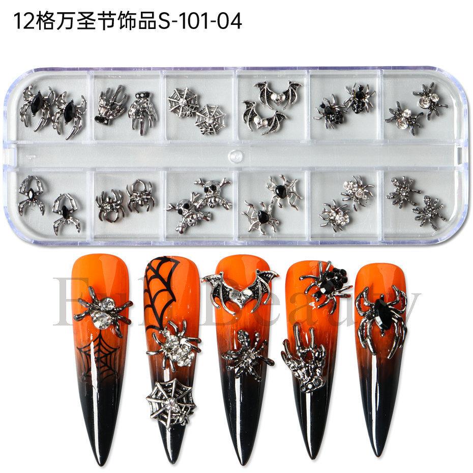 New nail art accessories Halloween dark gem spider skull ghost hand metal alloy nail accessories