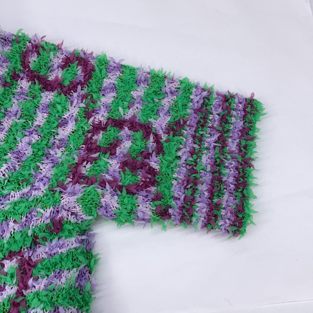 Gucci 695796 Green X Purple Cotton Maxi GG Short Sleeve Knit Tops S Green/PurpleUsed