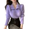 Temperament Celebrity Imitation Mink Sweater Women's Autumn and Winter Lapel Collar Foreign Style Waist Design Knitted Sweater Short Top