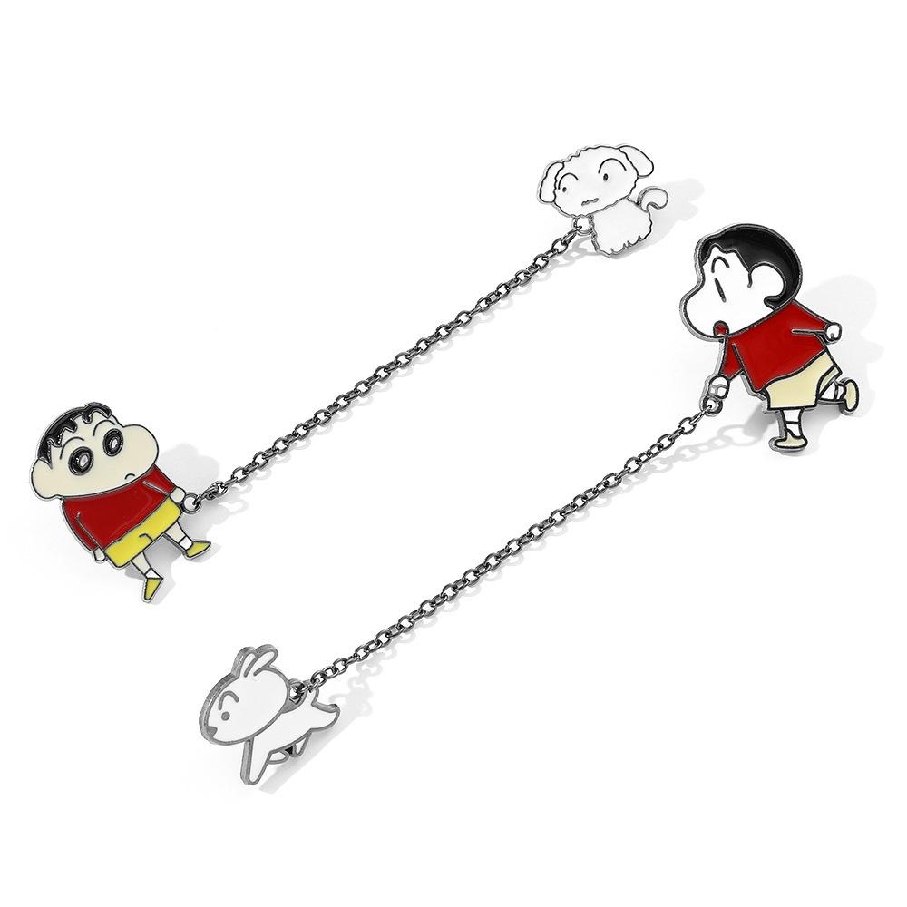 Cute Crayon Shin-chan Metal Badge With Chain Cartoon Character Design Alloy Material Xz3014xz3015 Colors
