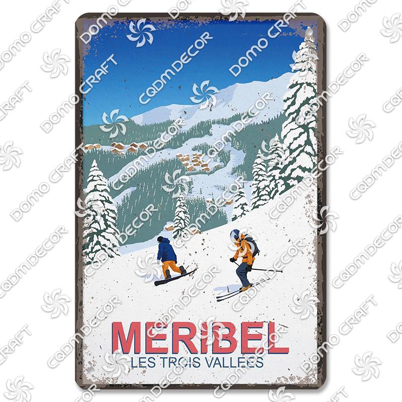 Ski Poster Metall Blechschilder Skipiste Schlitten Winter Skifahren Sport Metallplatte Vintage Wanddeko Geschäft Ski Club Wohnzimmer Zuhause