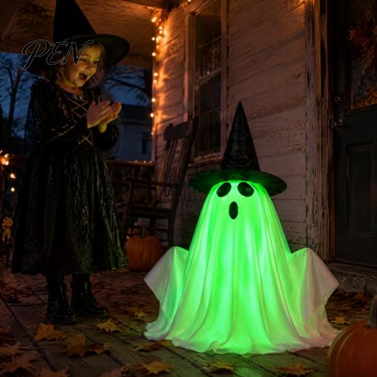 Outdoor Hanging Ghost Decor Electric Lifting Halloween Decoration with Voice/Remote Control, Interactive Scary Glowing Haunted House Party Supplies
