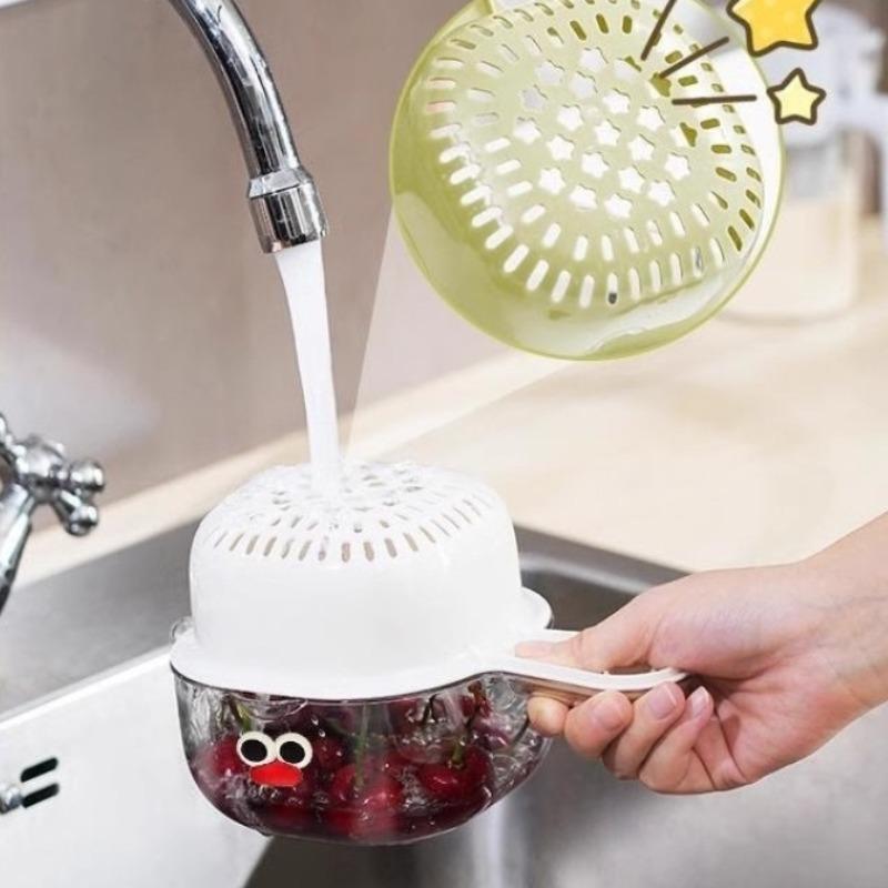 Cartoon Filter Fruit Strainer Double Layer Basket Plate With Handle Cute Plastic Bowl For Kitchens Home Uses