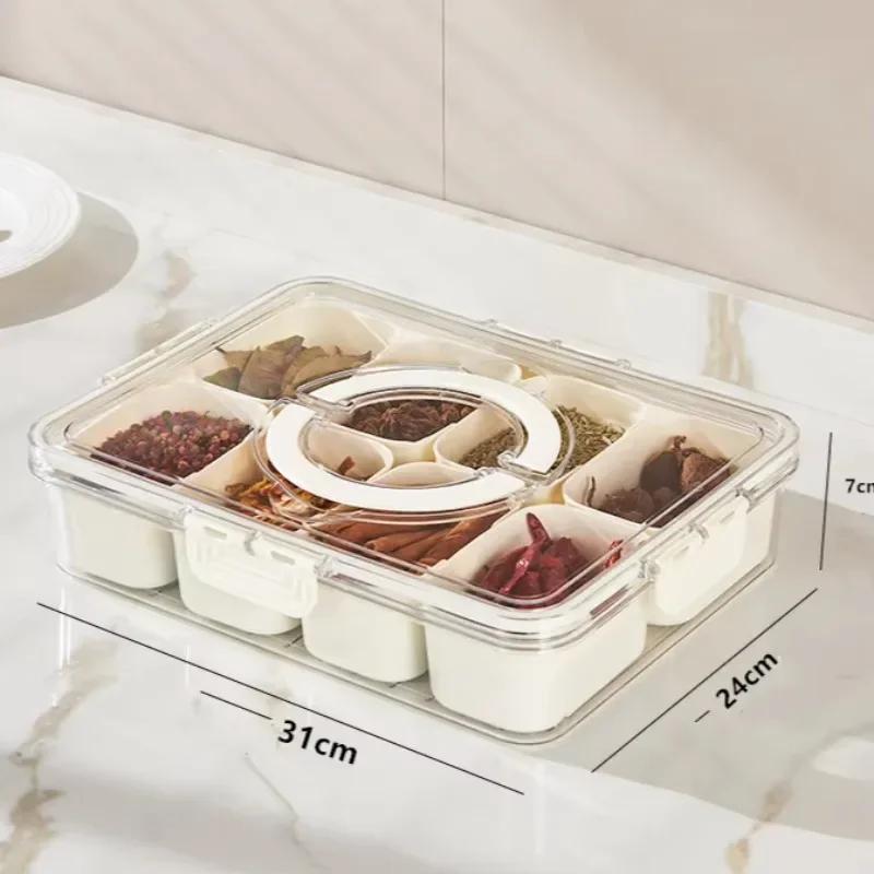 Divided Plate with Lid, Food Storage Box, Snack Box, 4/8 Grid Snack Box, Fruit Storage Box for Refrigerator, Vegetable, Fruit