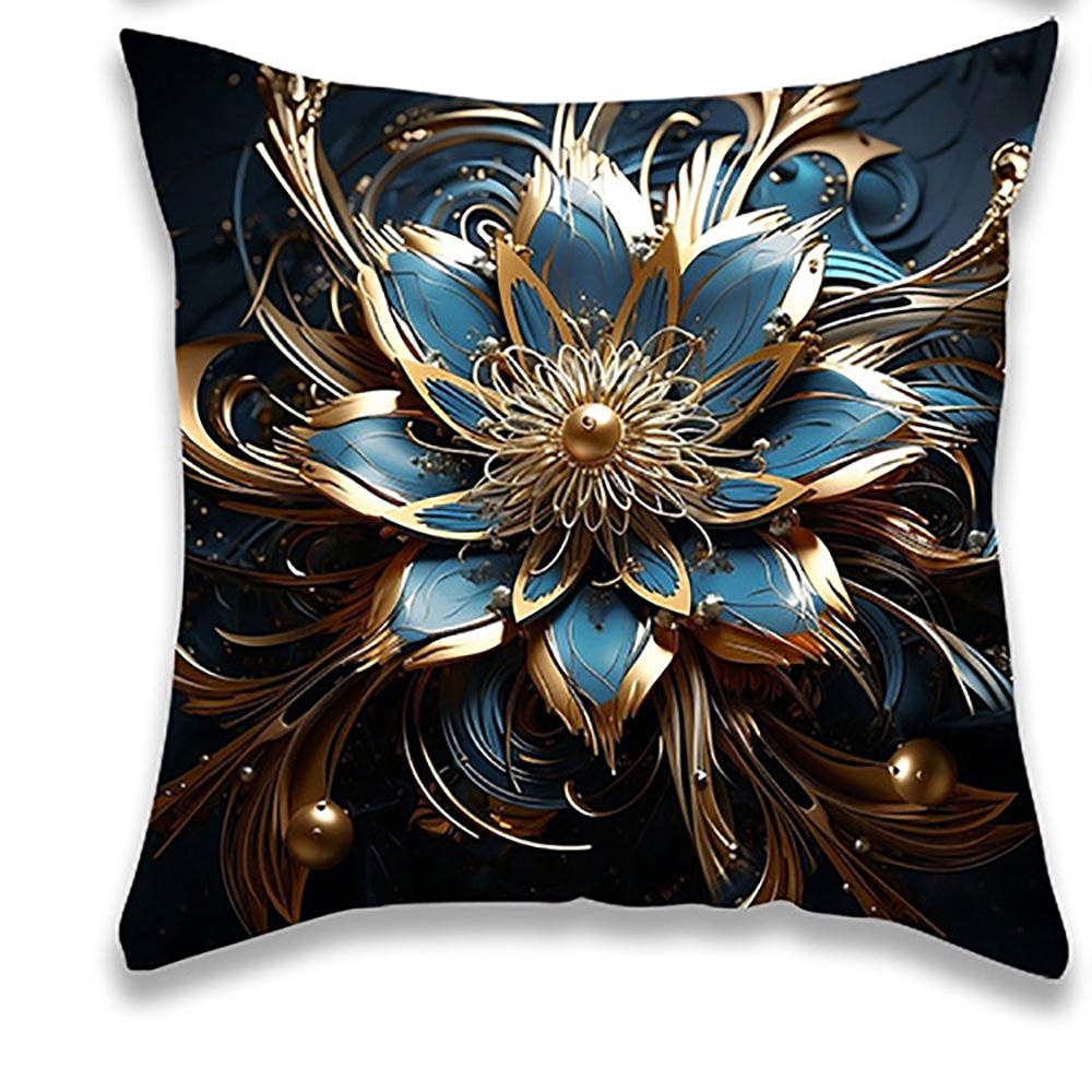 Teal and Gold Floral Pillowcase DesignSuitable for Sofa Car Bedroom Decorative Cushion Cover Pillow Cover